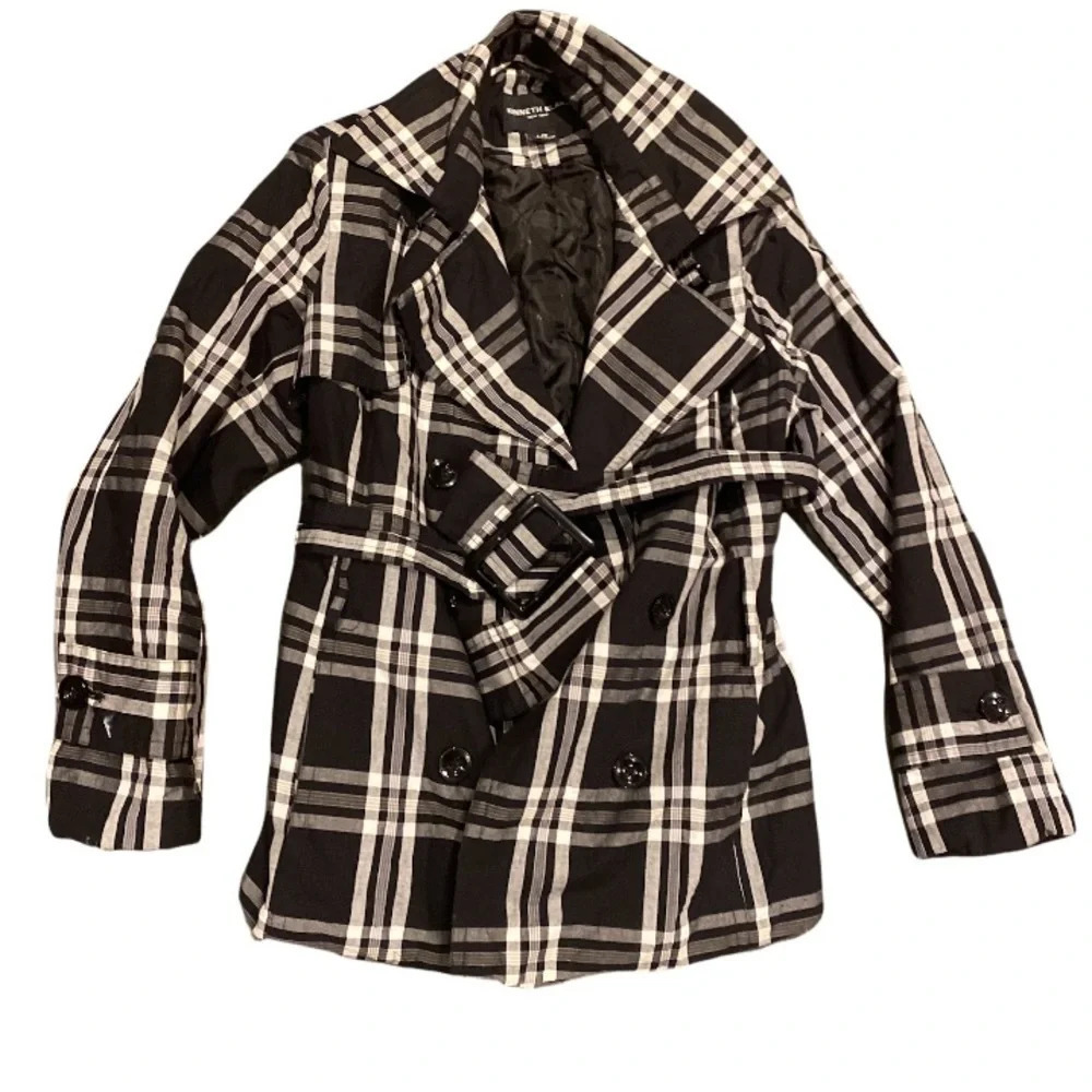 Kenneth Blake plaid belted coat jacket Sz L